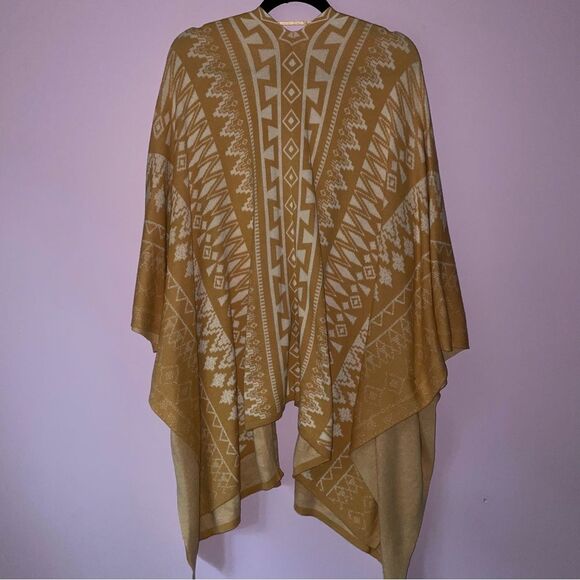 Charming Charlie Knit Ruana Boho Aztec Print Open Front Cardigan Shawl - Picture 6 of 8